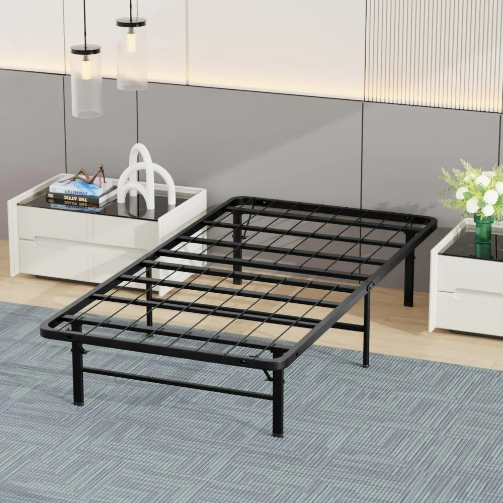 Double bedstead metal, 14 inch mattress base box, spring replacement, heavy steel strip, easy to assemble, noiseless, black