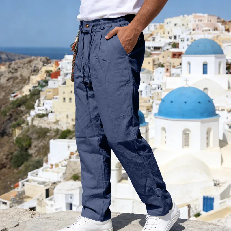 

Cross-border large-size spring and summer hot sale men's loose linen casual simple straight sports trousers men