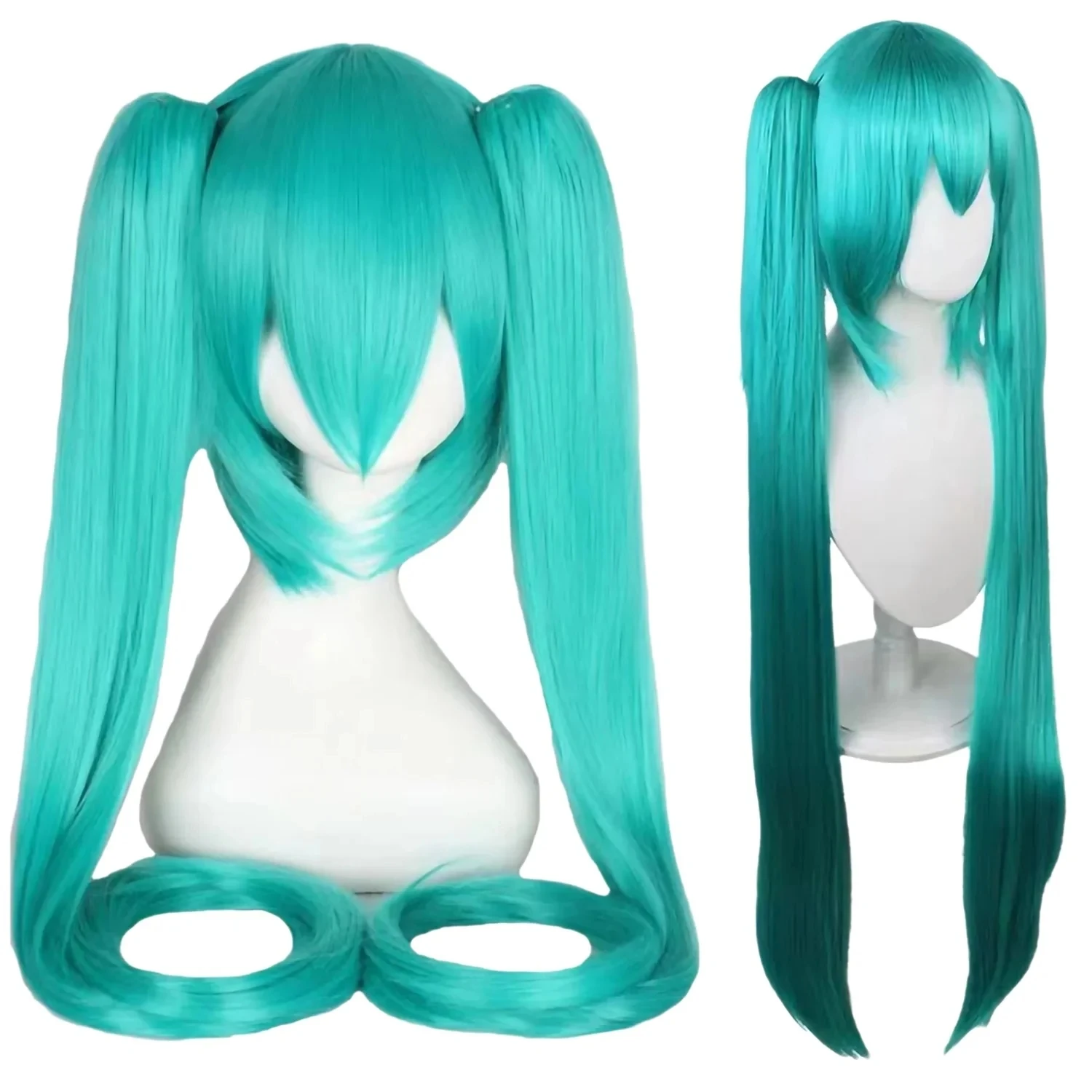 

Synthetic Hair Cap Wig Cosplay Green Teal wig Double Ponytail Long Green Lolita For Halloween Costume Long With Bangs Straight