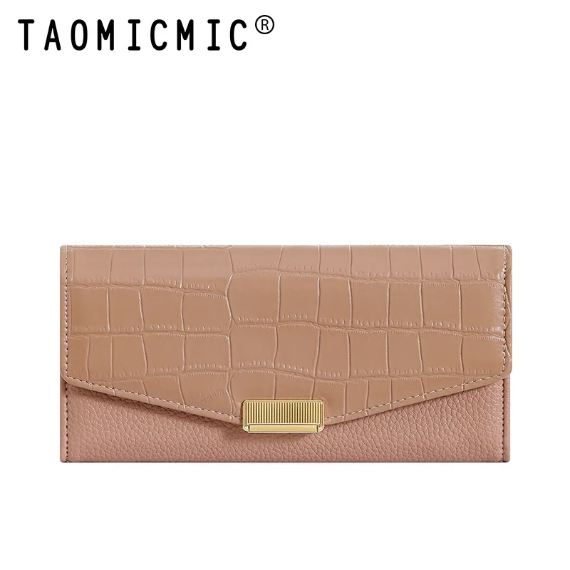 Senhoras high-end bolsa de embreagem de couro do plutônio comprimento médio outono inverno grande com três dobras padrão de pedra envelope bolsa para mulher