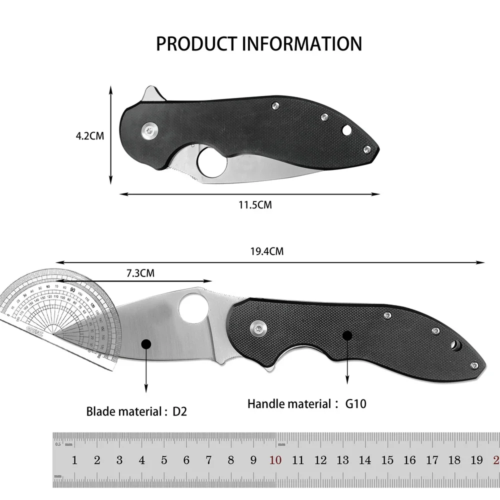 Portable Folding Knife Smooth D2 Pointed Blade G10 Handle Safety Tactical Knife Rescue EDC Multi Purpose Tool