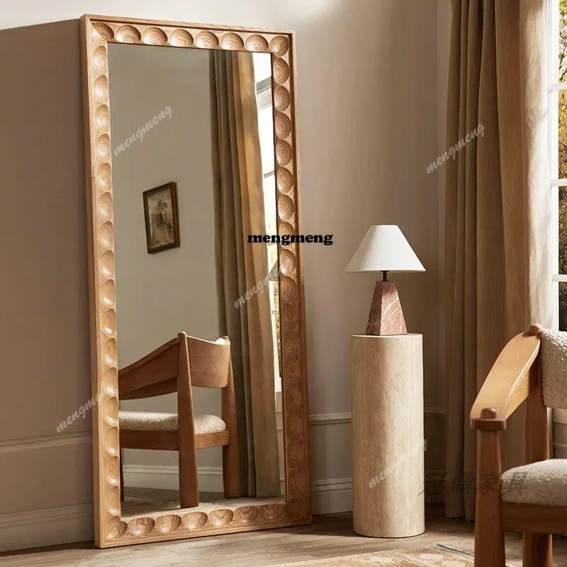 New design European living room bedroom full-length mirror household home wall-mounted mirror light wood grain full-length mirro
