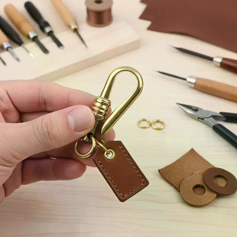 Fine Solid Copper Creative Slide Lock Japanese U Shape Fish Hook Keychain Key Ring Holder DIY Making Supplies
