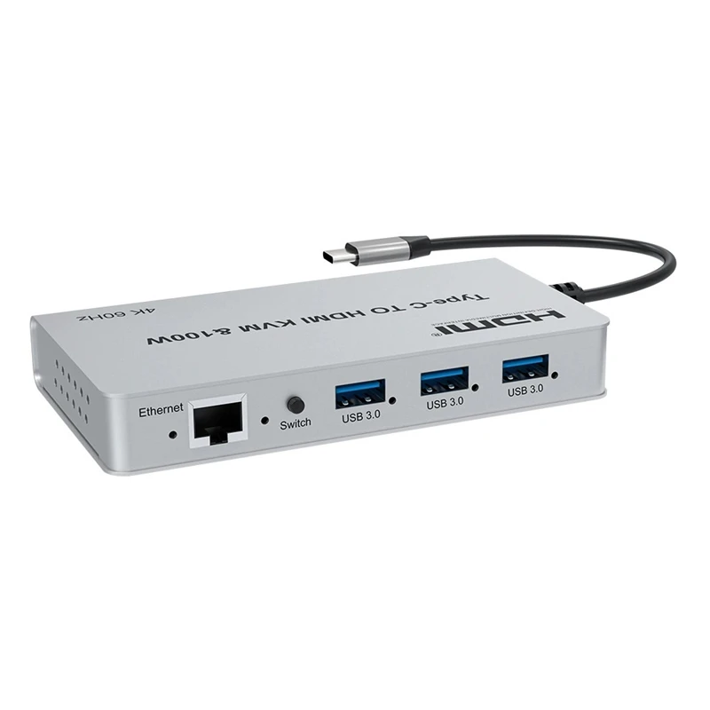 4K 60Hz Type C To HDMI KVM Adapter 2 in 1 Out 2x1 Switcher with 3 Port USB3.0 2 Computers Share A Set of Mouse Keyboard Monitor