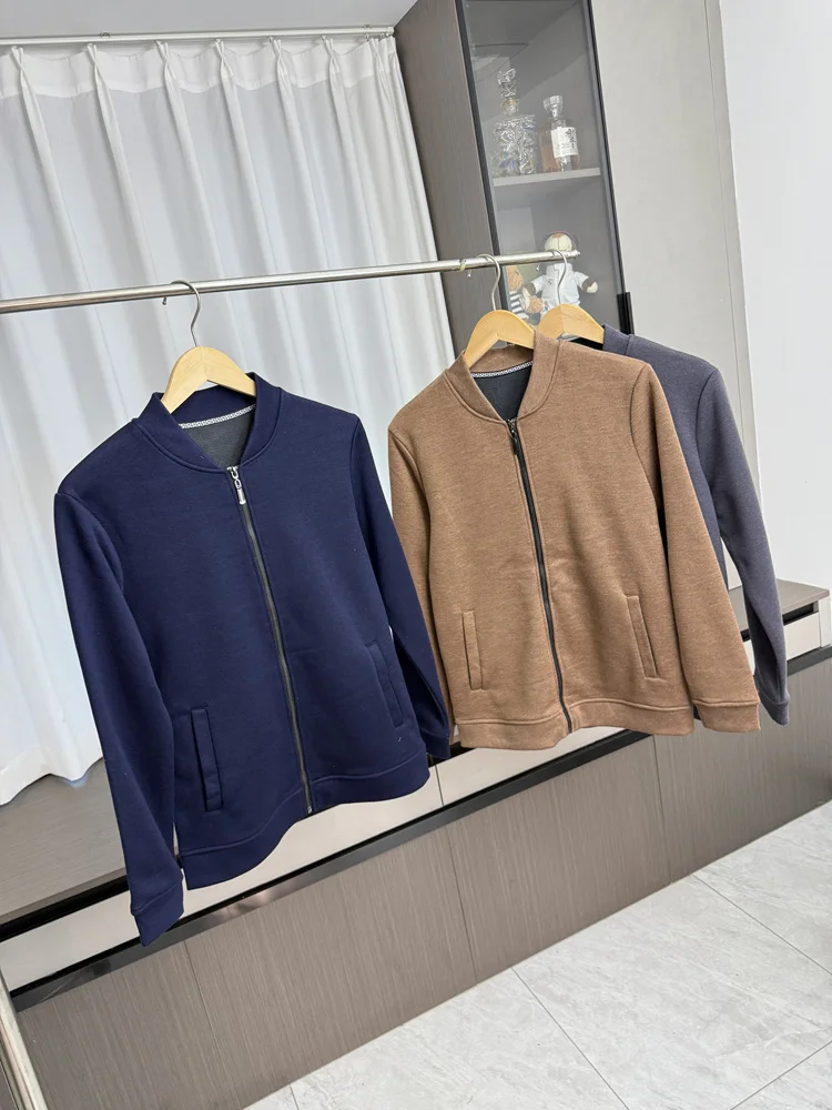 

Men's Knitted Wool Blend Fce Lined Baseball Collar Jaet Autumn Season Stand Fit Long Sve Zipper Closure Color
