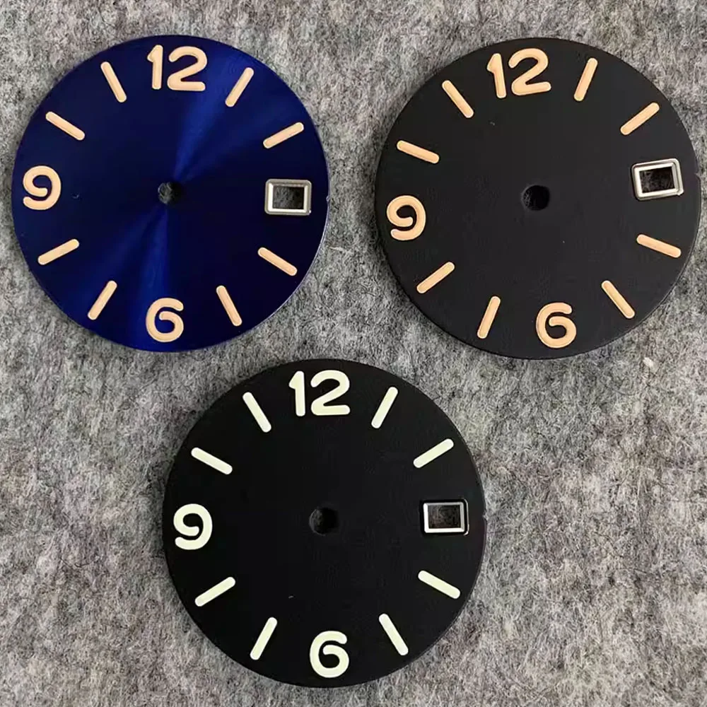 

28.5mm Watch Dial Green Luminous Single Calendar 6/9/12 Numerals Watch Faces for NH35 NH36 4R 7S Movement, NH35 Dial