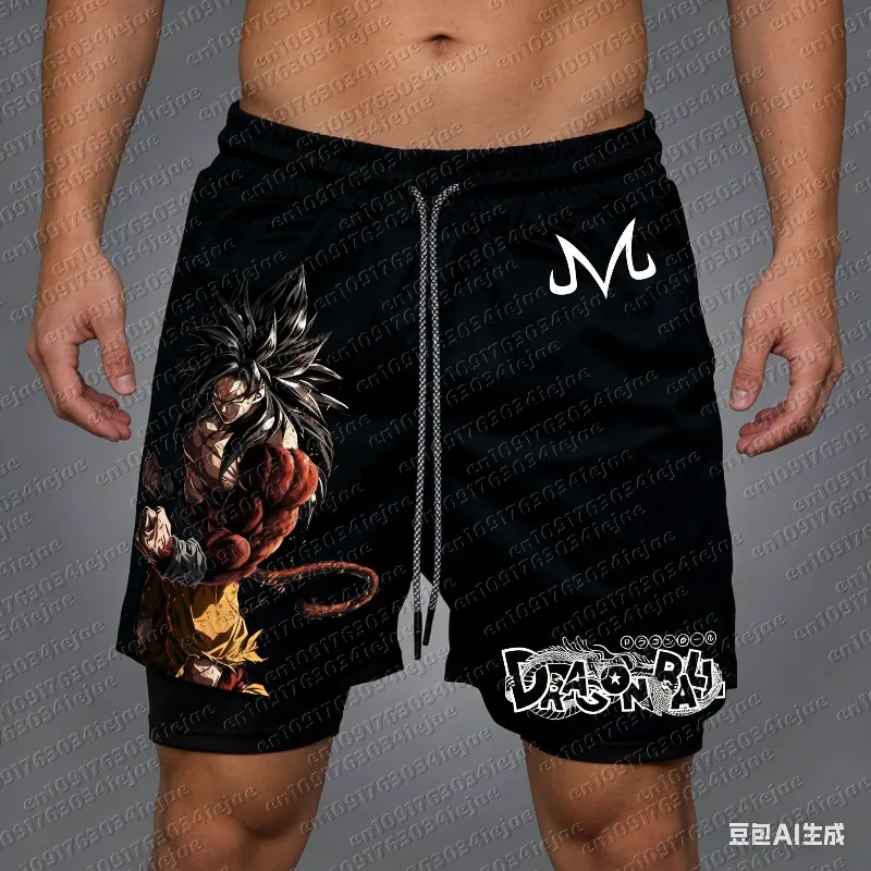 Shorts Masculinos Esportivos Dragon Ball Anime GOKU Estampados de Camada Dupla 2026: Última Coleção Primavera/Verão, Soltos e Respiráveis