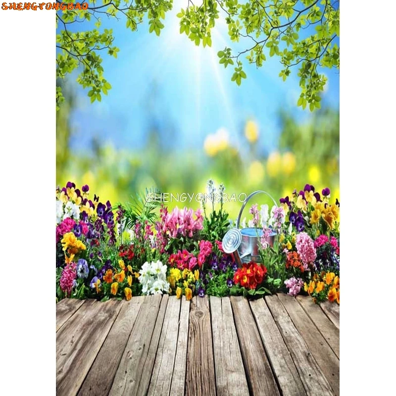 SHENGYONGBAO Digitale Gedrukte Fotografie Achtergronden Props Bloem Landschap Houten vloer Fotostudio Achtergrond ZLDT-14
