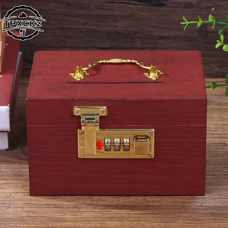 Wooden Box Password Lock Money Saving Coin Box Piggy Bank Organizer With Lock Treasure Box For Cards Dollars Cents Kids Gifts