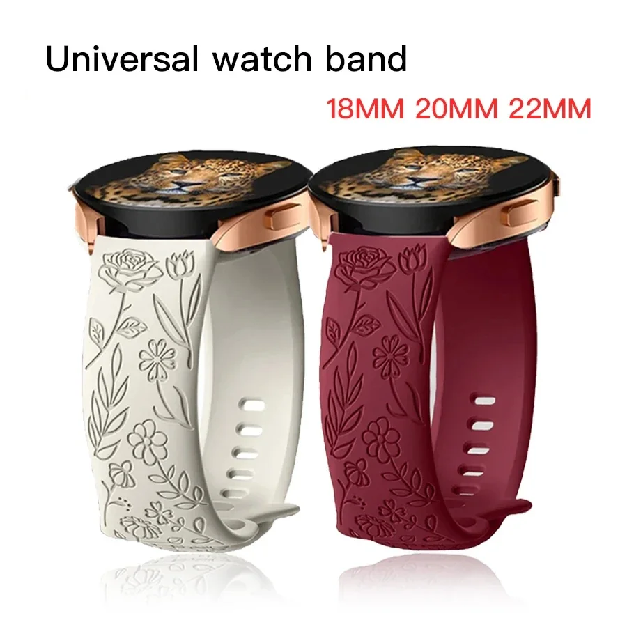 18mm 20mm 22mm Rose engrave Band for Samsung Galaxy Watch 654 40mm 44mm Gear S3 Silicone Cute Strap Classic 43mm 45mm Active 2 image 2