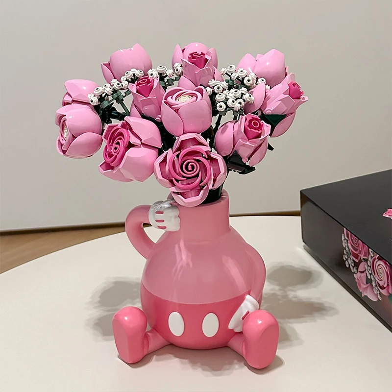 2026 nuevas extensiones periféricas Pink Stars Rose Bouquet adecuadas para regalos de Navidad compatibles con partículas Legoed 789 piezas.