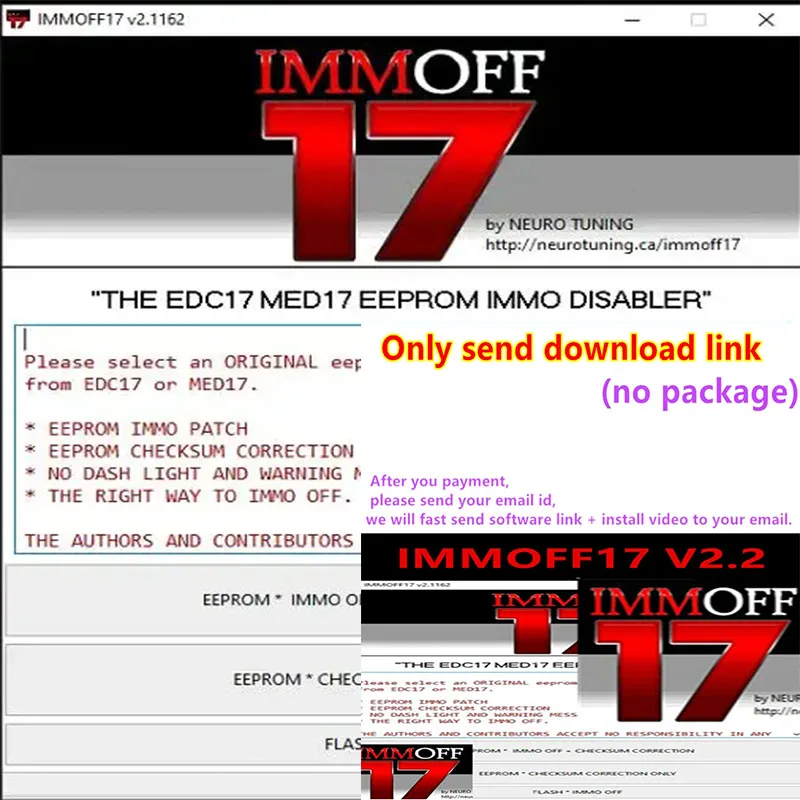 

Newest IMMO OFF IMMOFF17 Software EDC17 with keygen Immo Off Ecu Program NEUROTUNING Immoff17 Disabler and install video guide