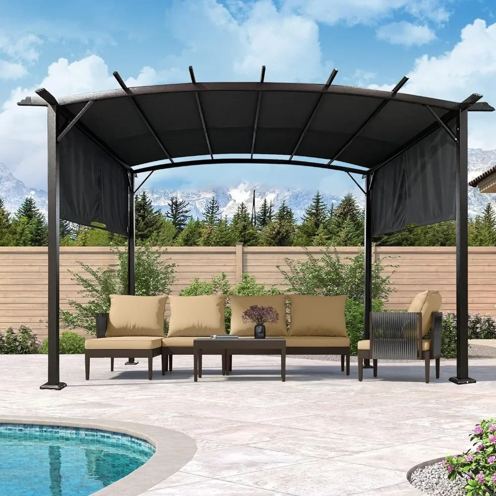 

12' L x 9' W Outdoor Patio Retractable Canopy Metal Pergola with Adjustable Shade, Metal pergola for Backyards, Gardens, Patios