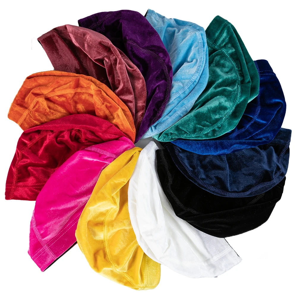 Velvet Skull Cap for Women Solid Color Soft Elastic Head Wrap Breathable Sleep Cap Wig Liner Under Wig Cap Multiple Colors