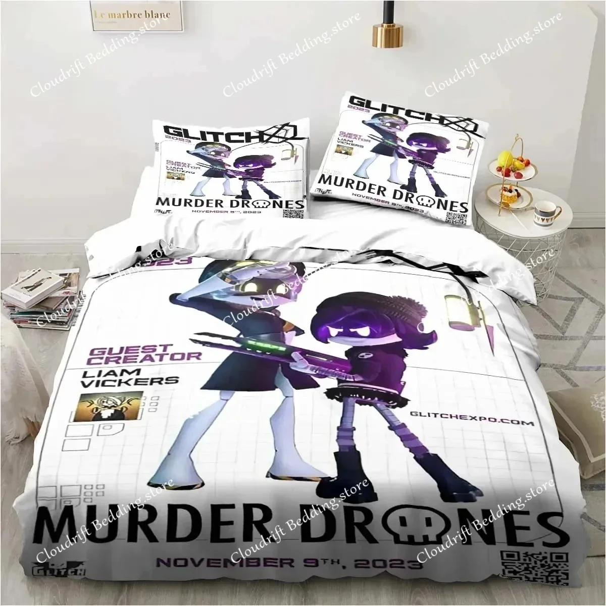 New 3D Print Murder-Drones Cartoon Bedding Set,Duvet Cover Bed Set Quilt Cover Pillowcase,King Queen Twin Size Boys Girls Adults