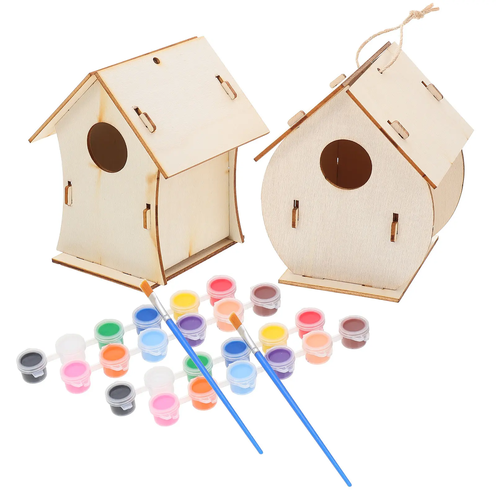 

2 набора деревянных наборов для творчества: птичьи гнезда и домики для птиц, для детского DIY-рисования, граффити и декоративного рукоделия