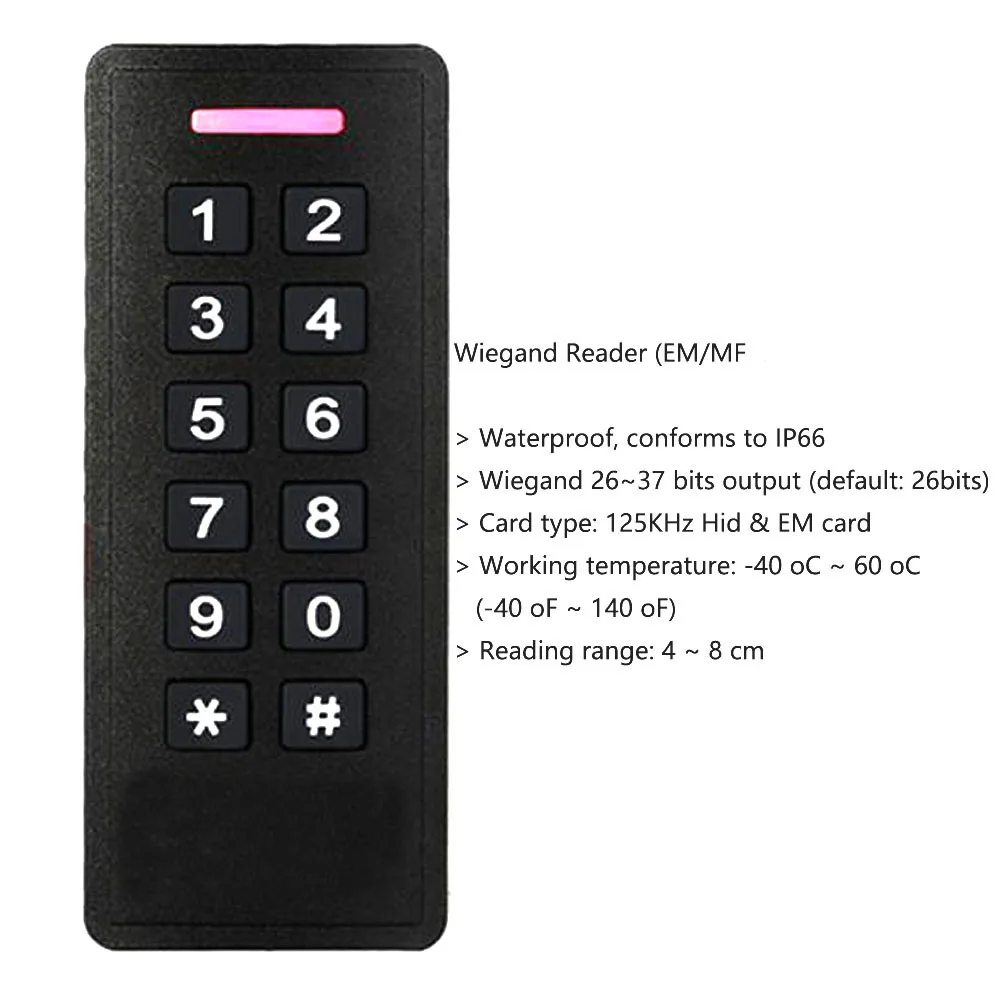 RFID Keyapd 125Khz 13.56Mhz ID IC EM Card Reader Wiegand 26 34 Interface Door Access Control Slave Card Reader Waterproof