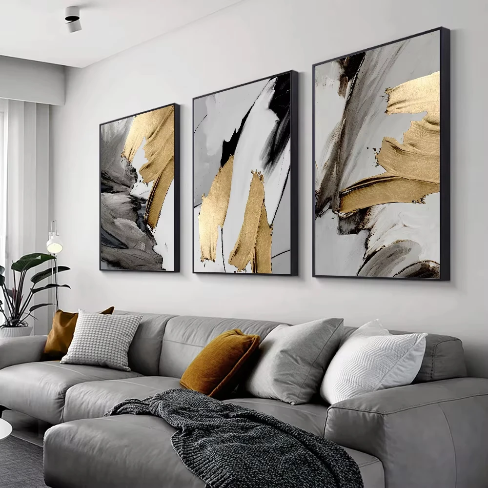 1PC/3 stücke Rahmenlose Luxus Abstrakte Grau Goldene Malerei Wand Kunst Leinwand Drucke Bilder Für Loft Wohnung Zimmer home Office