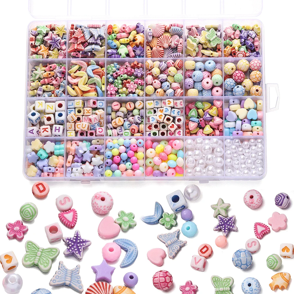 780pcs/Box Mix Acrylic Spacer Beads with Imitation Pearl Beads Girls DIY Bead Set for Friendship Bracelet Jewelry Making Kits