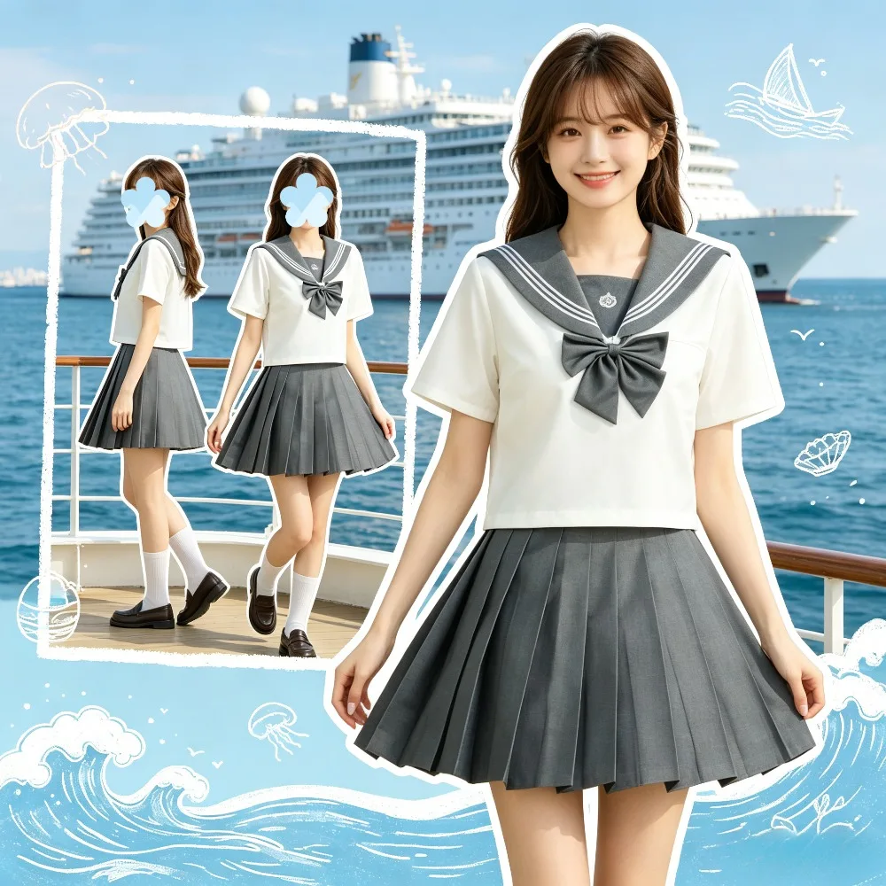 Women's Preppy College Style JK School Uniform Set,3‑Stripe Long‑Sleeve Blouse Pleated Skirt for Students Campus Graduation Wear