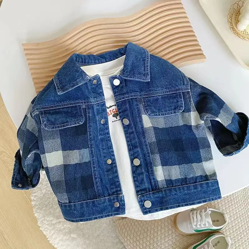 

Kids Boys Denim Jacket Spring Clothing Children's Clothing Long Sleeved Shirt Baby Spring And Autumn 2023 New Plaid Top