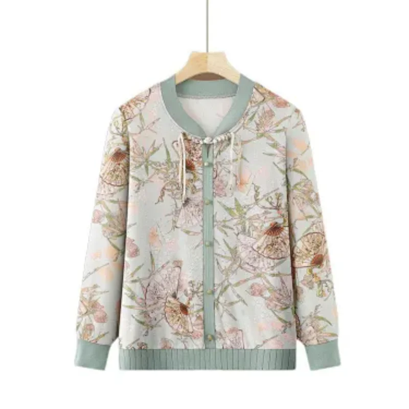 New Chinese Style National Mom Spring Summer Ice Silk Thin Knitwear Middle-aged Elderly Grandma Senior Tops Women's Clothing