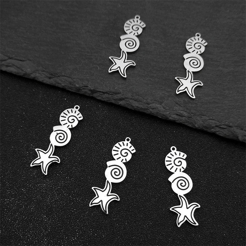 

5PCS Conch Sea Snail Star Starfish Charms Women Men Stainless Steel Silver Color Pendant Jewelry Making DIY Accessory1808-1