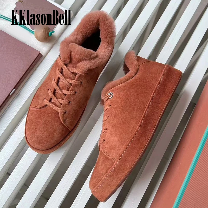 11.13 KKlasonBell High Quality Cow Suede Vulcanize Shoes Wool Keep Warm Thicken Casual Shoes Women