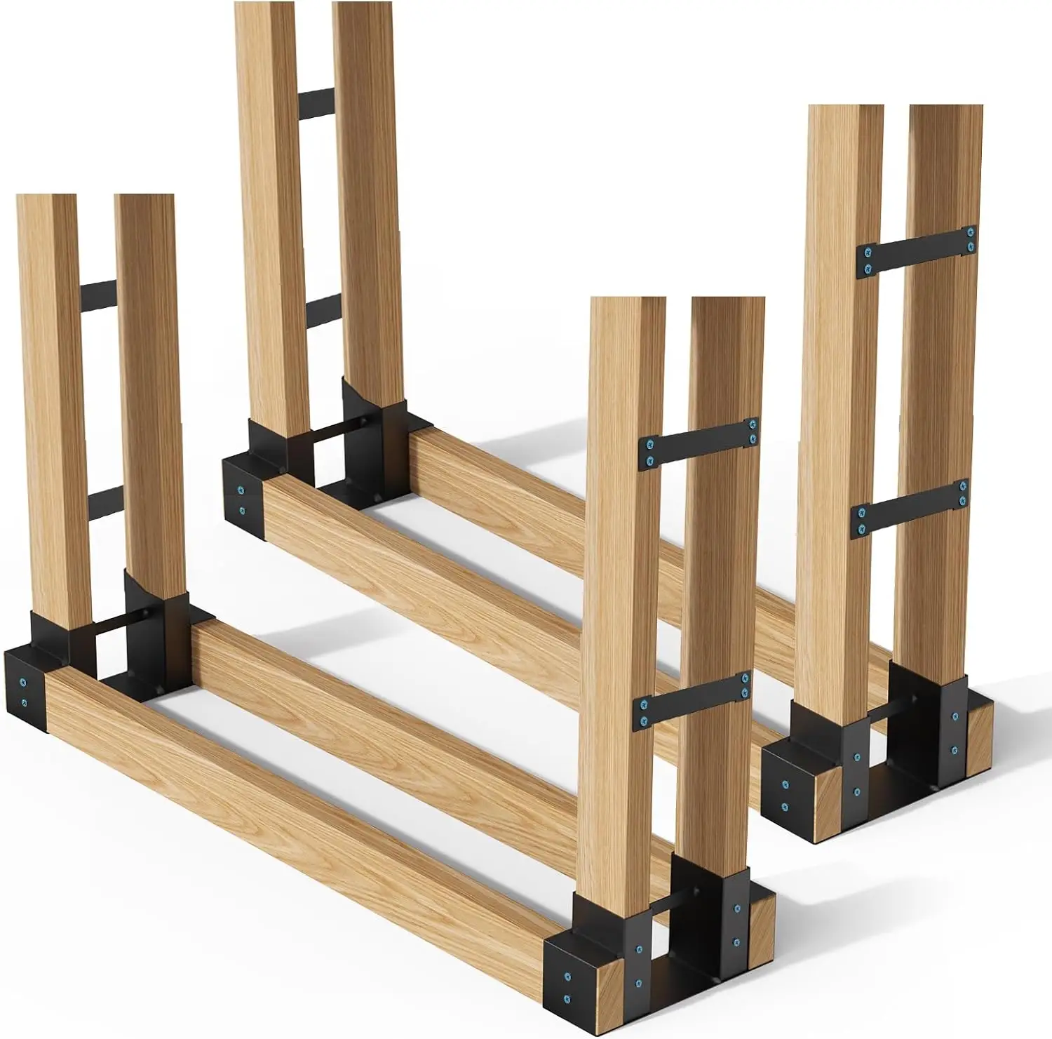 Outdoor Firewood Storage Rack Bracket Kit, Updated Fireplace Log Wood Stacking Holder - Adjustable to Any Length