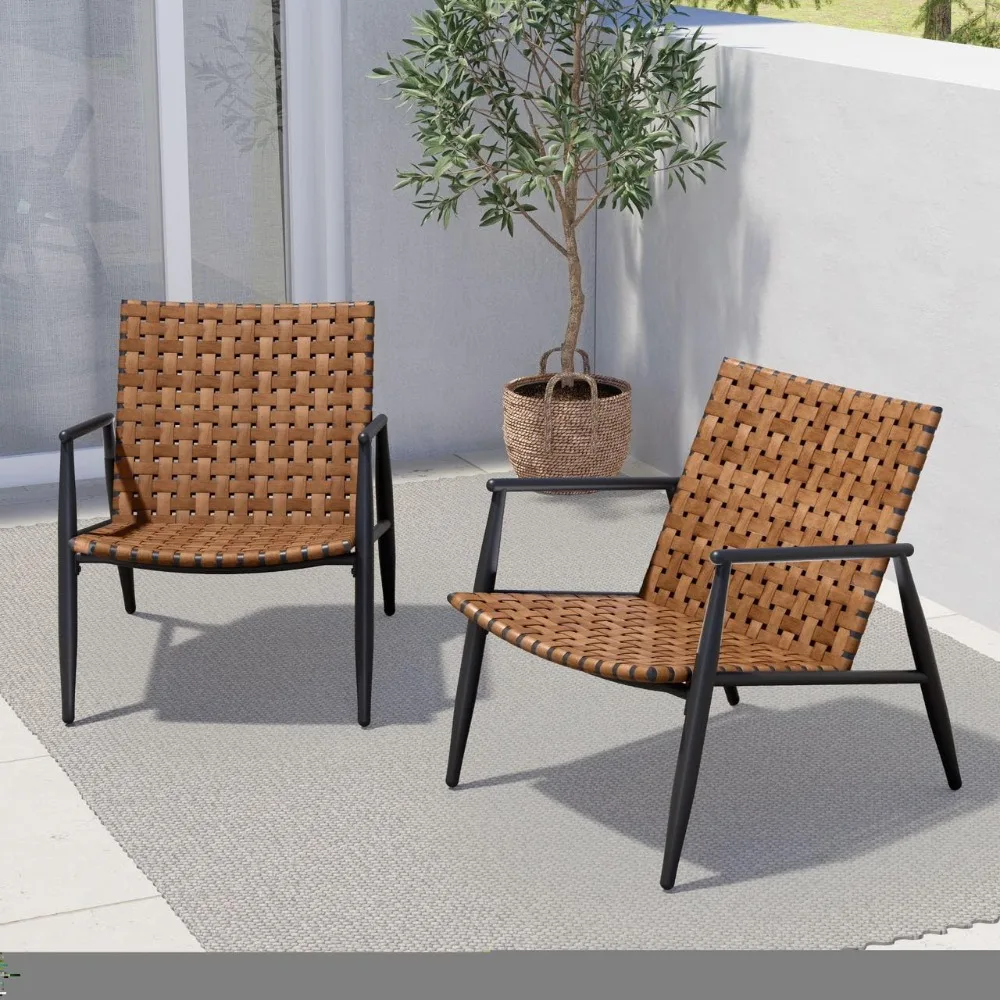 

Outdoor Chairs Set of 2 Leather- Look Wicker Patio Chairs with Powder Coated Aluminum Frame Bistro Set for Garden, Customized
