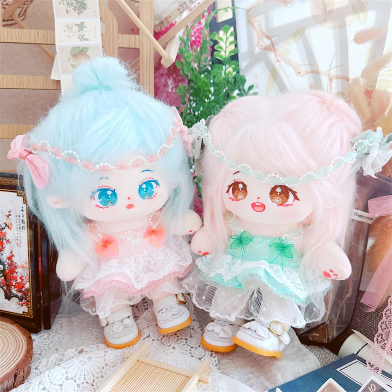 20cm Cartoon Idol Stuffed Soft Doll Kawaii Plush Star Doll Pink Dress Set Doll Clothes Accessories Fans Girls Collection Gifts