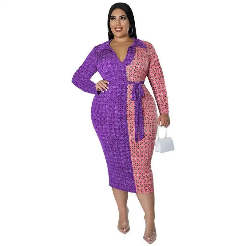 

Fashion My1001 Large Women's Clothing Autumn 2025 New Casual Fashion Long Sleeve Shirt Collar Color Matching Dress Casual Y2k