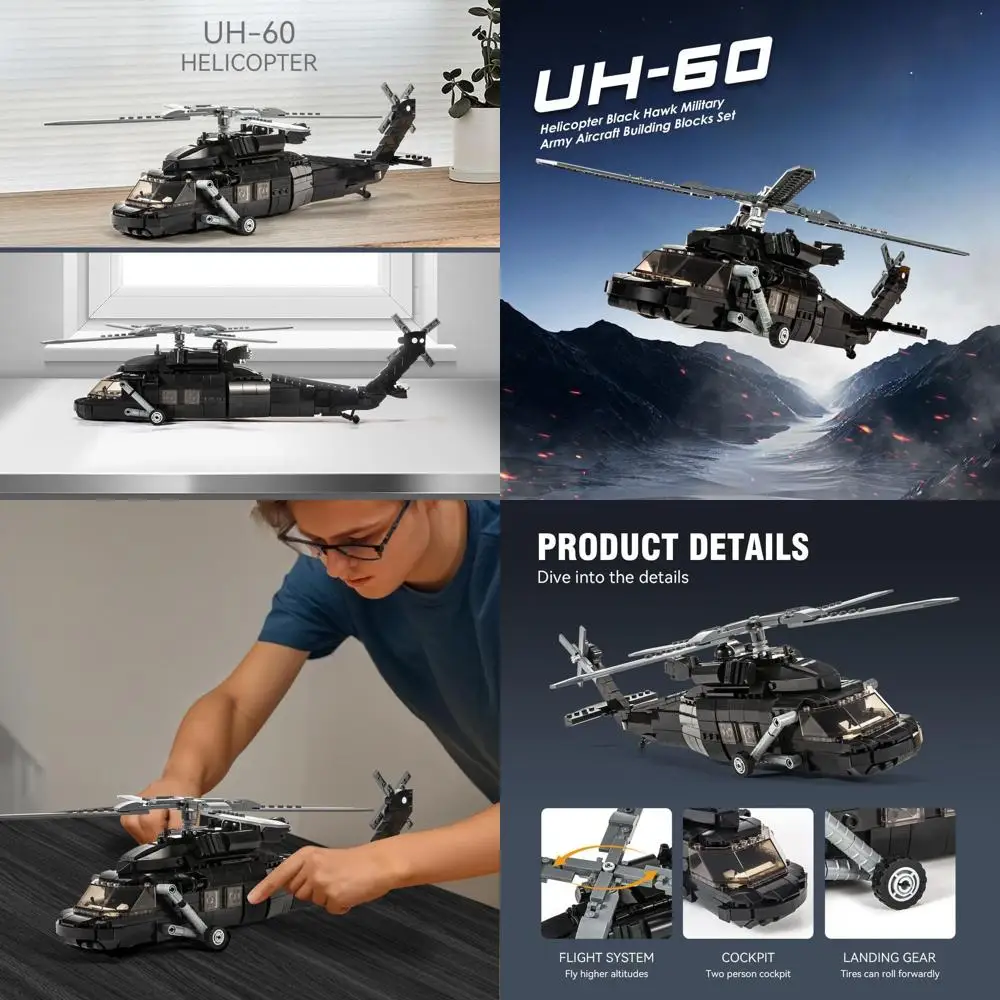 مجموعة بناء الطائرات العسكرية لطائرات الهليكوبتر بلاك هوك UH-60، 660+ قطعة، هدية مثالية للأطفال والكبار