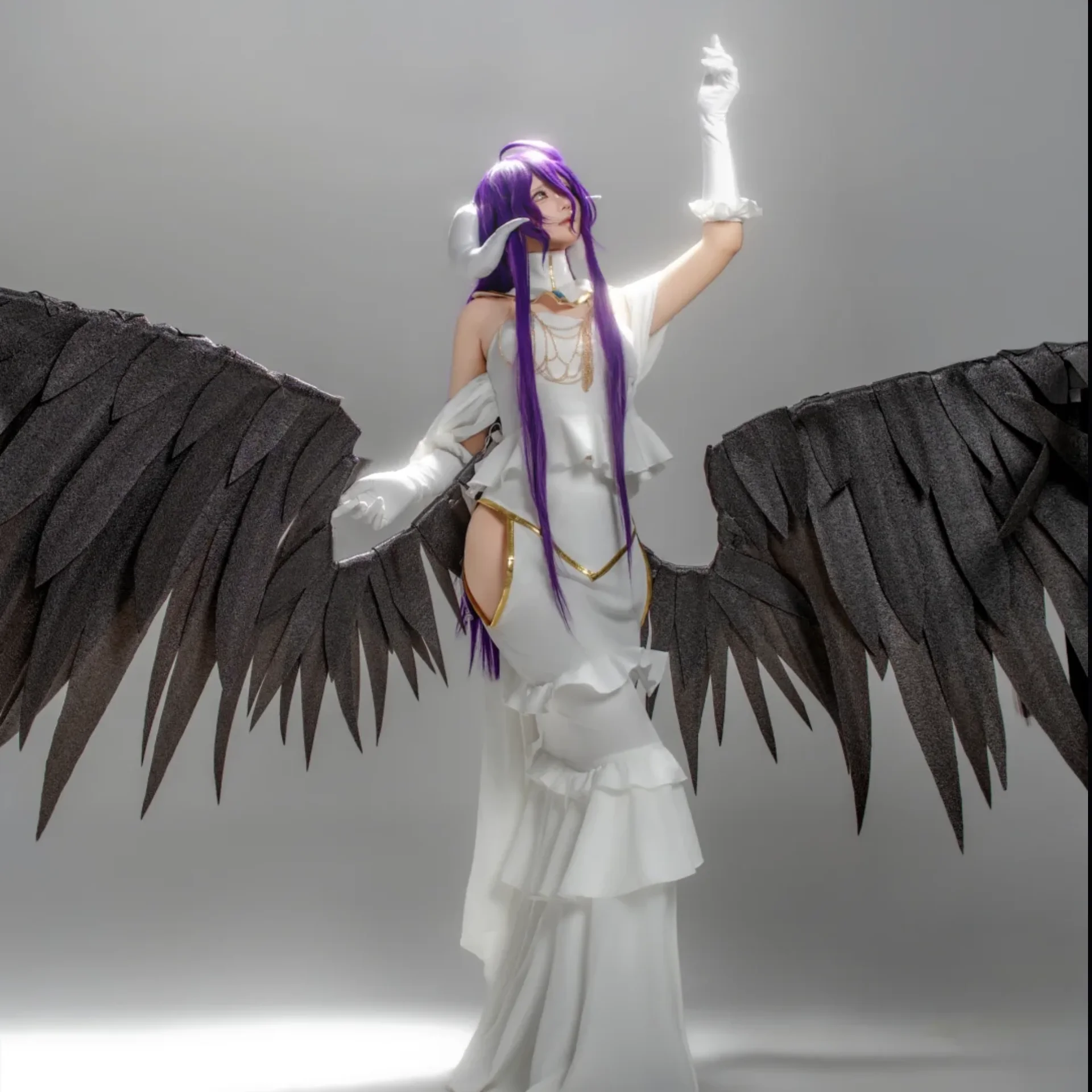 Overlord Albedo Cosplay Costume White Mermaid Dress Anime Outfit Full Set with Demon Horns Wig for Halloween Comic Con Roleplay - view 3