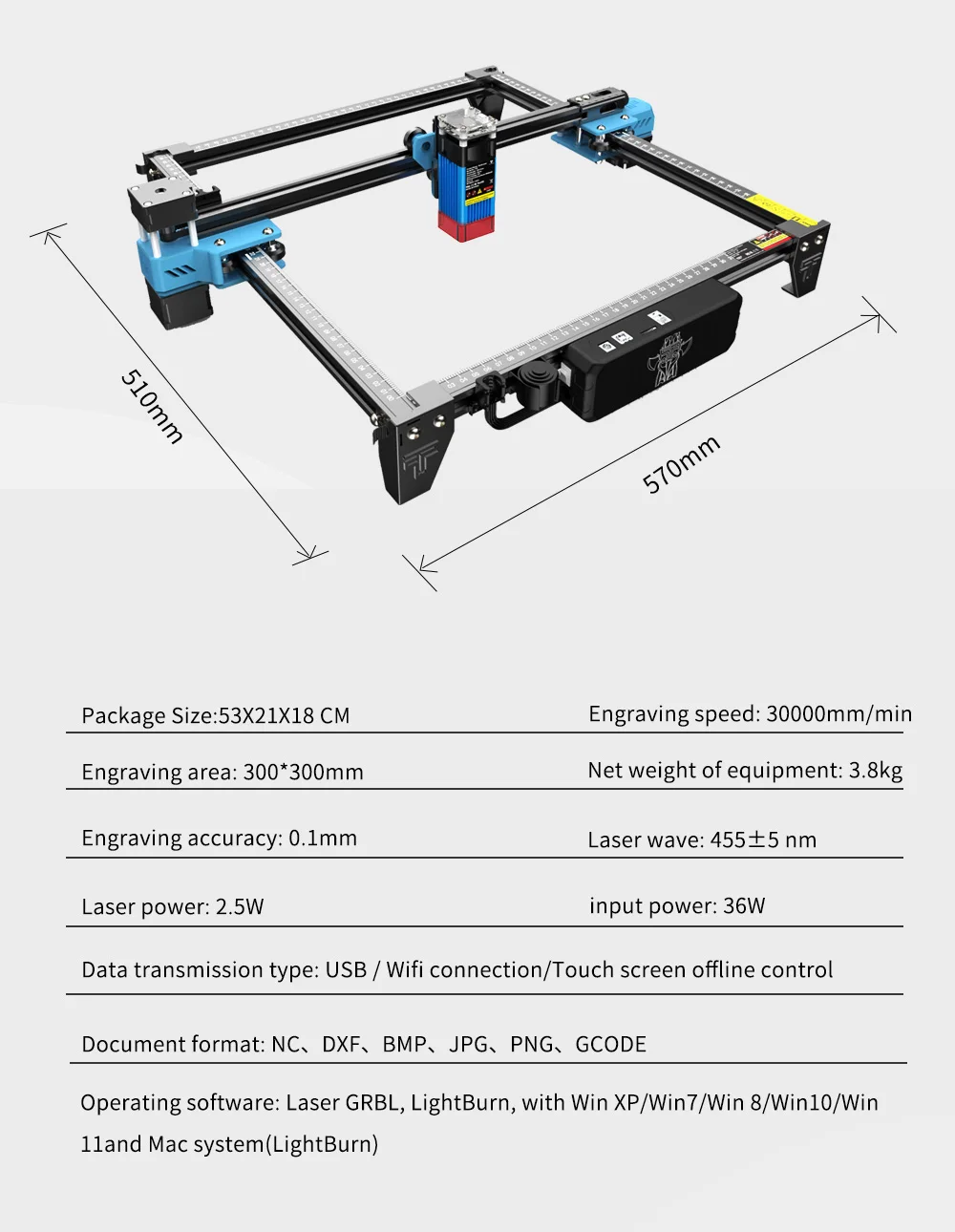 Twotrees TTS-10 PRO Laser Engraving Machine TTS-55 5.5/10W Metal Laser Engraver Machine Router Wood Leather Cutting Machine WIFI