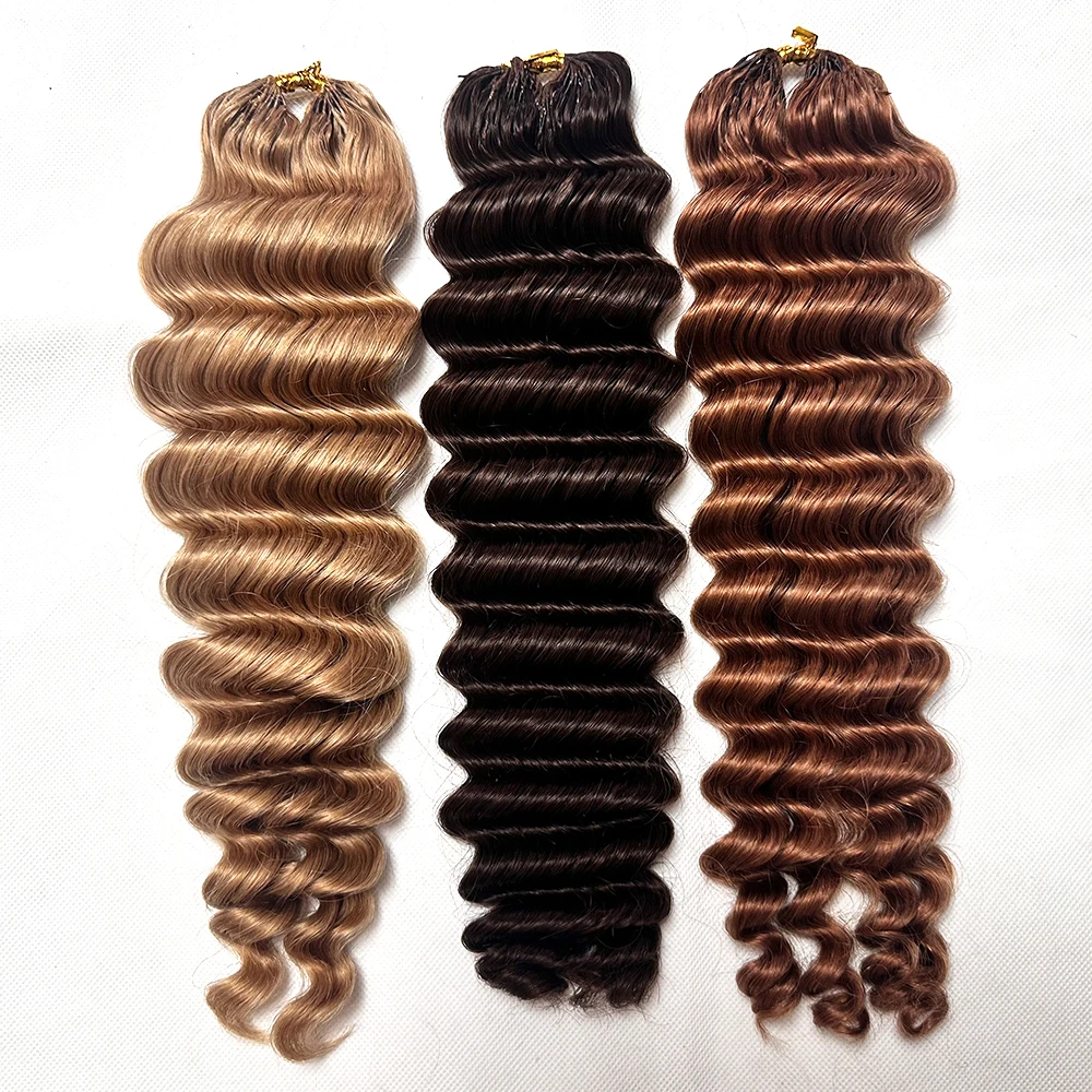 Diepe golfveren gehaakte haarverlenging Echt haar Knooploos vooraf gescheiden gehaakt menselijk haar Donkerbruine kleur # 27 # 30, gekleurd - afbeelding 2