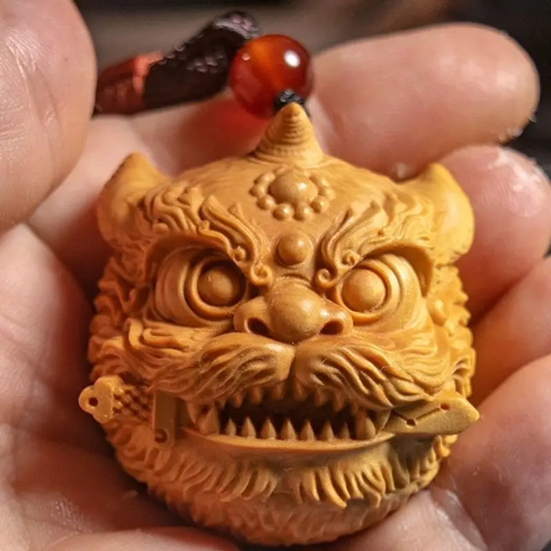 Rui Beast Awakening Lion, Huang Yang Wood Carving, Pi Xiu Handle Piece, National Fashion Chinese Style Literary Play Craft Piece