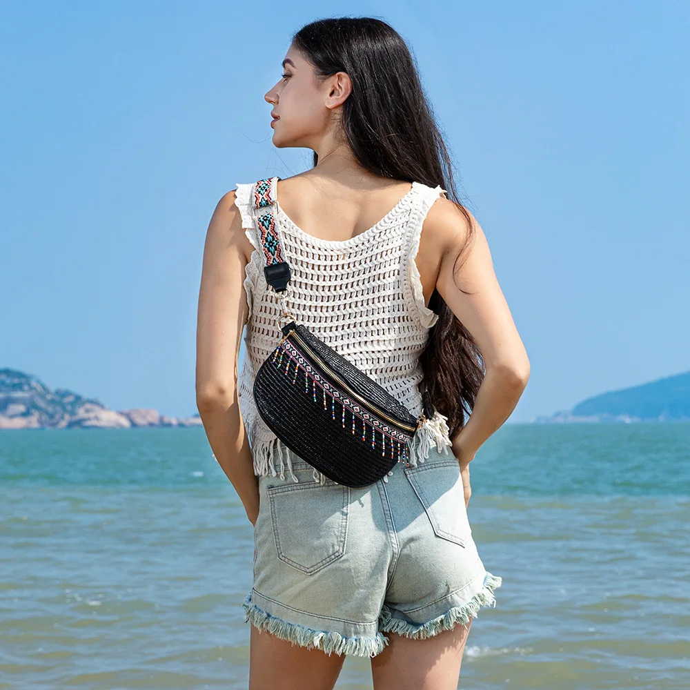 Tassel Straw Bag Woven Fashion Women's Chest Bag Half-moon Waist Bag Large Capacity Crossbody Bag Trend Women's Bags Fanny Pack