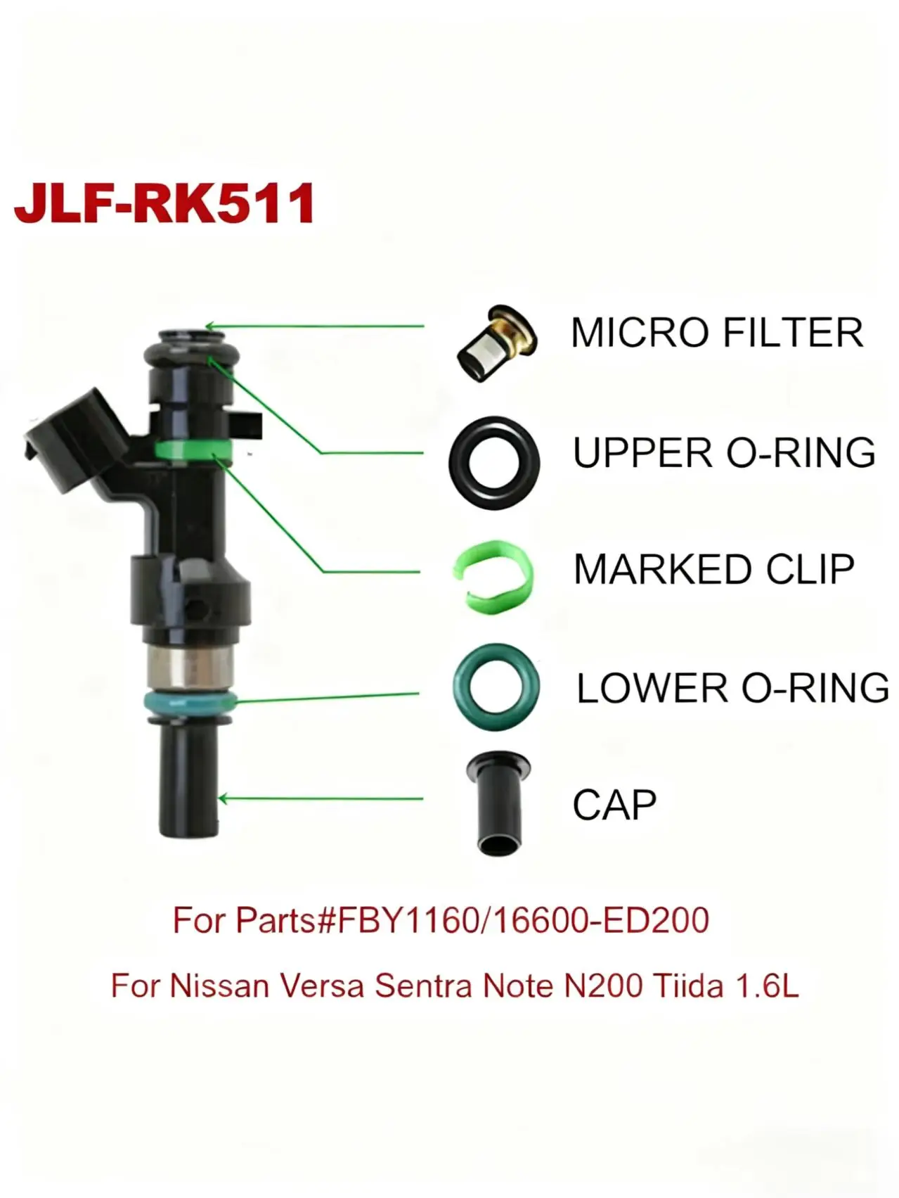 

100 комплектов/500 шт. комплекты для ремонта топливных форсунок для Nissan Tiida Versa 1,6 л, детали # 16600-Ed000/Fby1160