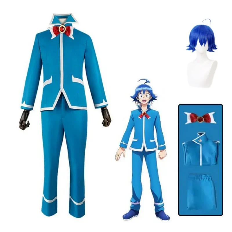 Parrucca del costume cosplay Anime Suzuki Iruma Benvenuto al Demon School Iruma Kun Uniforme da uomo Cappotto blu Pantaloni Abito di Halloween