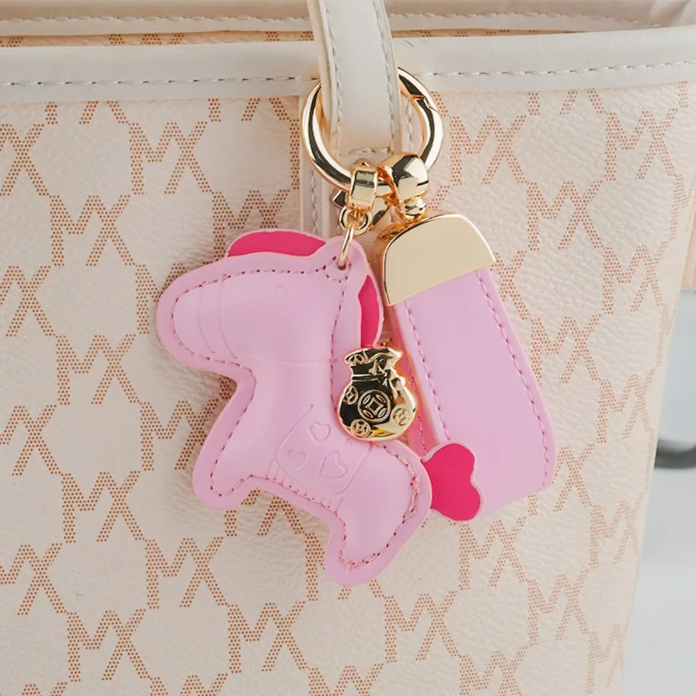 Porte-clés en cuir de poney avec logo personnalisé pour femme, porte-clés créatif Y2K, UL, pendentif mignon, sac à main, voiture, moto, cadeau