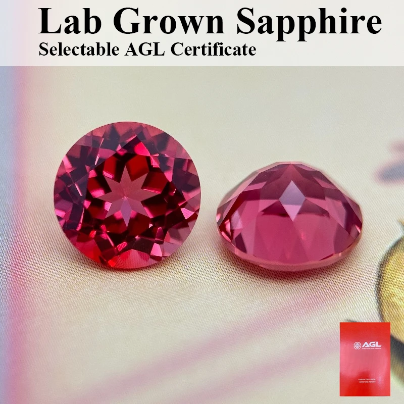 

Lab Grown Sapphire Round Cut Sunset Red Gemstone Beads Pass Diamond Tester Selectable AGL Certificate For Jewelry Making