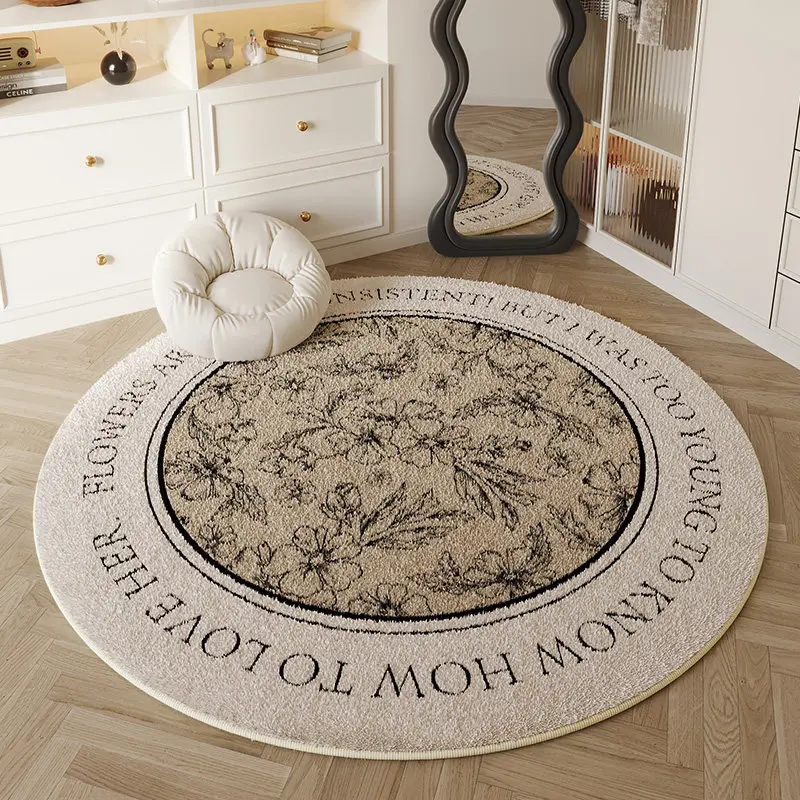 VIKAMA Aesthetic Floral Letter Round Rug Soft Non-Slip Machine Washable Carpet Cozy Vibe for Bedside Wardrobe Home Decor