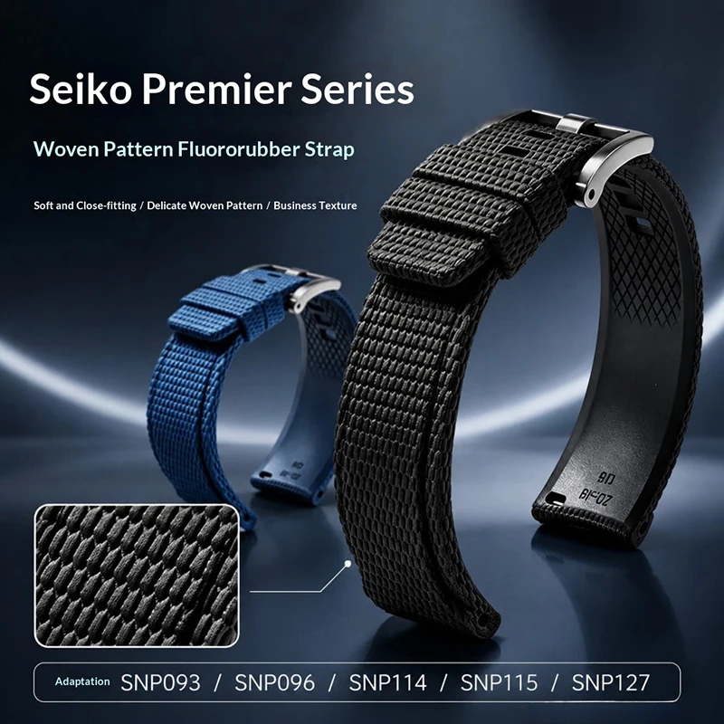 Curved Lug Watch Strap, Curved Interface FKM Rubber Watch Band 21mm Replacement for Seiko Premier Series SNP093 096 114 115 127