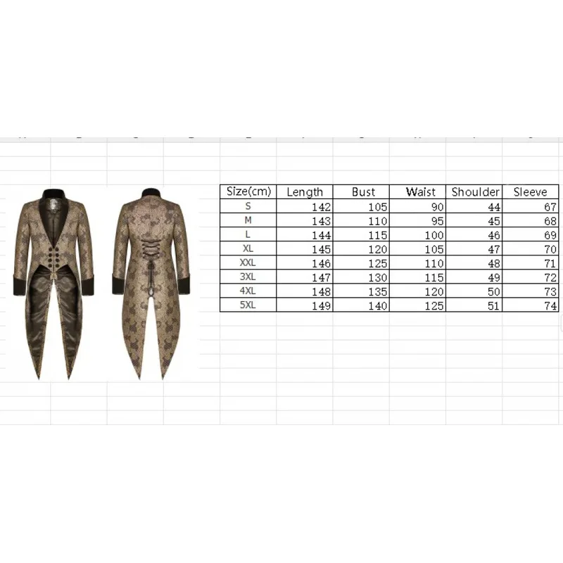 2025 22 Tallas grandes S-5XL Medieval Renacimiento Steampunk Frac Disfraces de Halloween para hombres Vampiro Chaqueta victoriana Redacero H