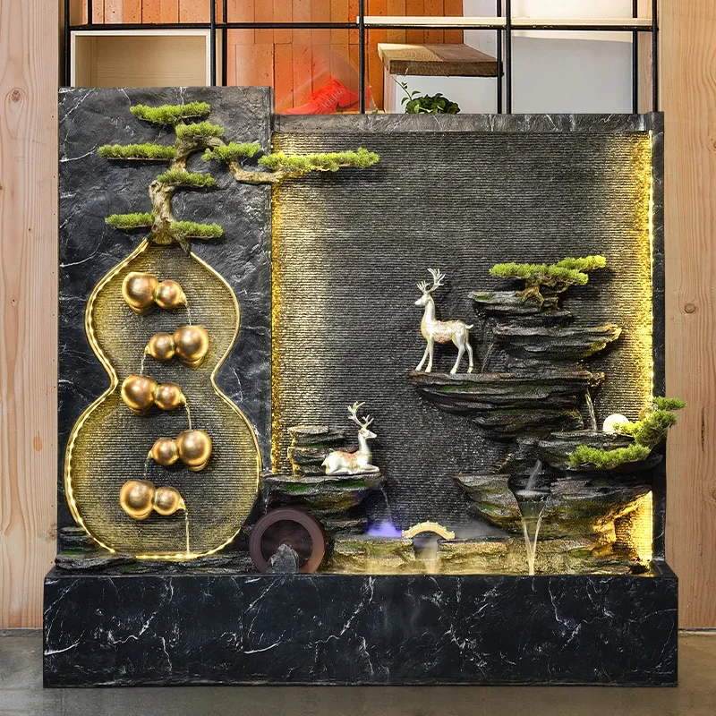 custom.Xinlitu Resin LED Curtain Fountain Waterfall Contemporary Design Luxury Outdoor Courtyard Rockery Decorat