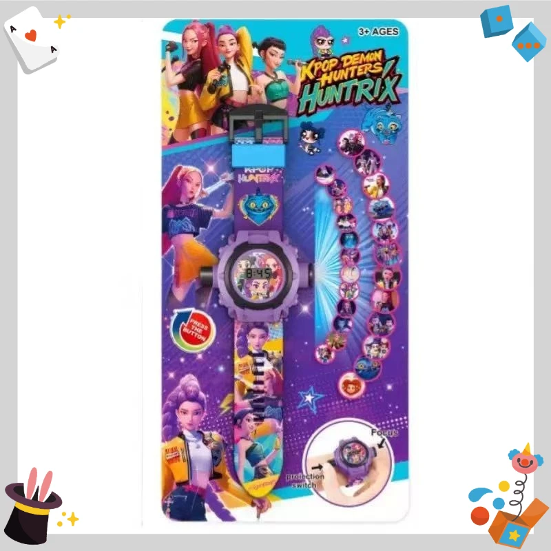 케이팝 마녀 사냥꾼 팀 24 패턴 3D 프로젝션 시계 소닉 액션 피규어 어린이 플립 시계 프로젝터 장난감 어린이 생일 선물 ﻿