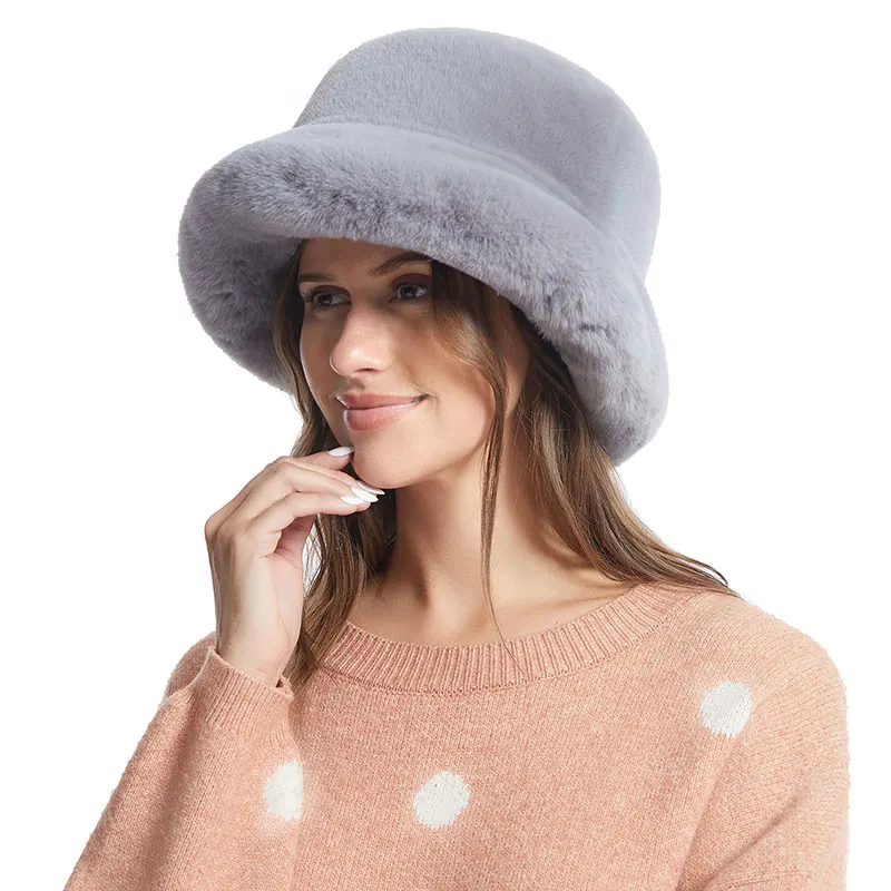 Cappello di pelliccia di coniglio finto Rex cappello di pelliccia invernale da donna caldo inverno addensato caldo cappello da pescatore all\'aperto