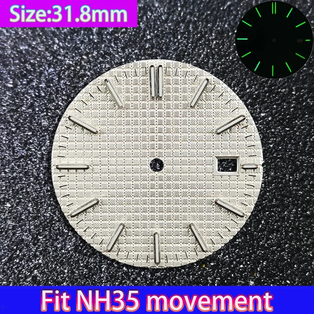 High Quality 31.8mm NH35 Dial Fit NH35 Automatic Movement Green Luminous Single Calendar Watch Modification Accessories