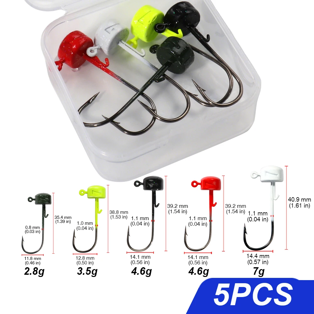 Ned Rig – hameçons de pêche, 2.8g 3.5g 4.6g 7g, tête de gabarit champignon pour leurres souples, matériel de gabarits, outil fin, crochet barbelé pointu, 5 pièces/boîte